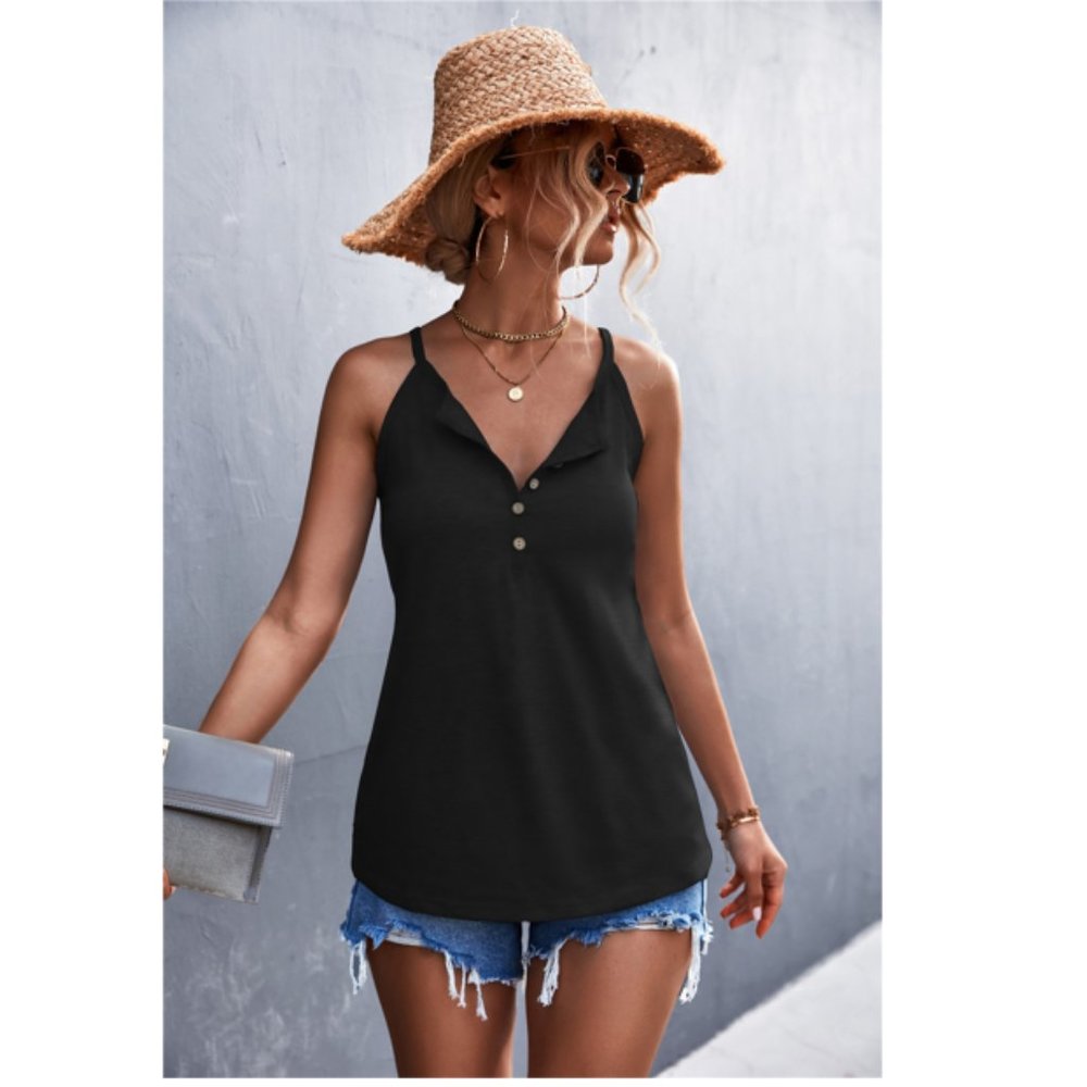 Quarter-Button Round Neck Cami - Picture 5 of 8